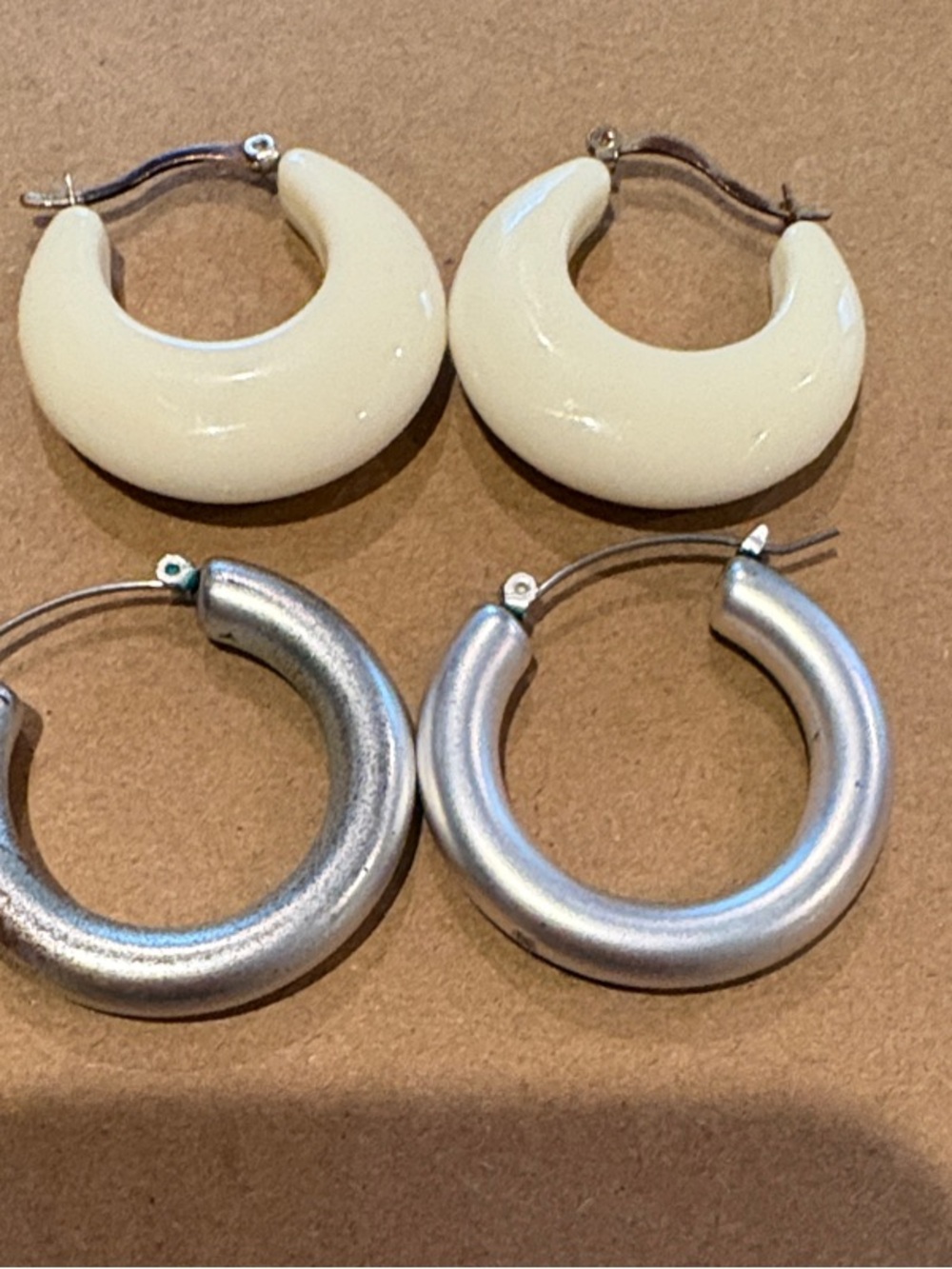 Plunder Cream & Silver Chunky Hoop Earring Duo - Women Jewelry